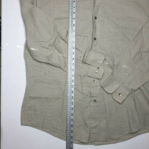 Claiborne Men's Button Up Long Sleeve Collared Shirt Beige Solid Size 34-35 - Picture 7 of 10